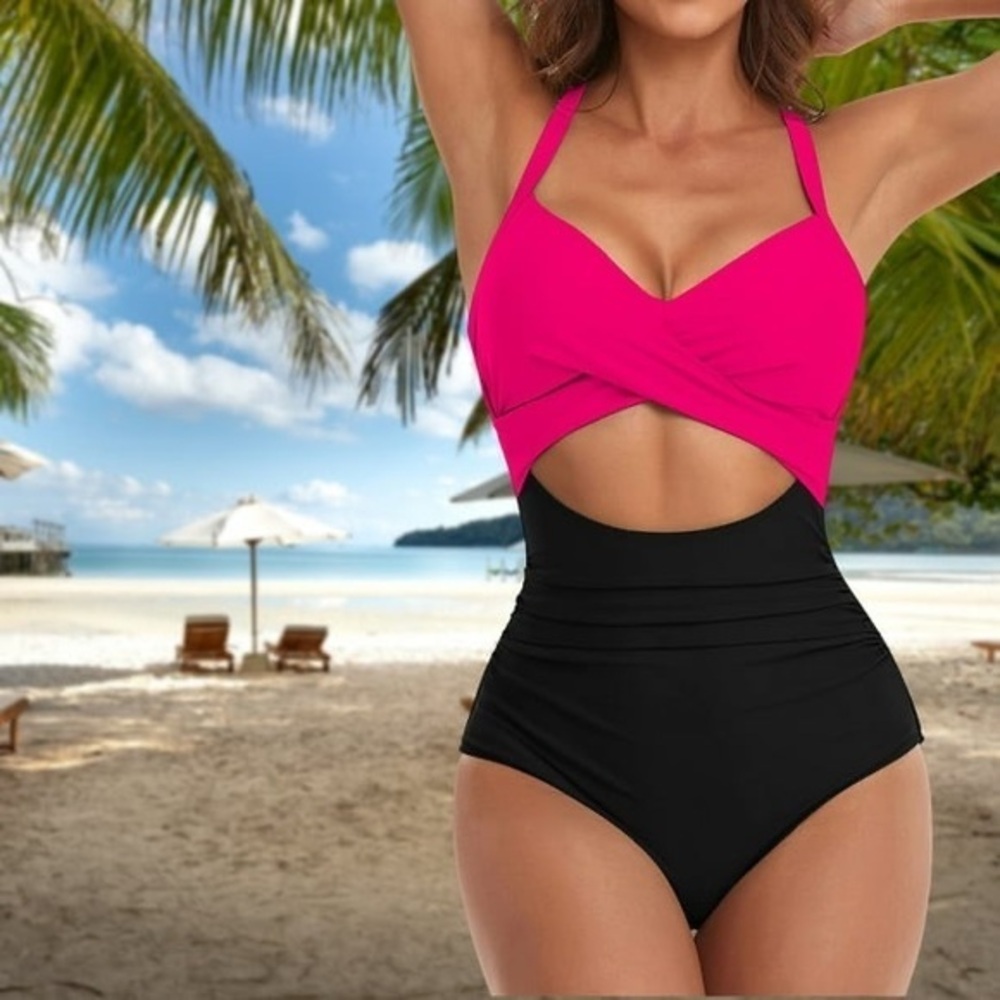 Women's Swimsuit Sexy Cut Out Swimsuit with Waistband High Waist Front Lace Up